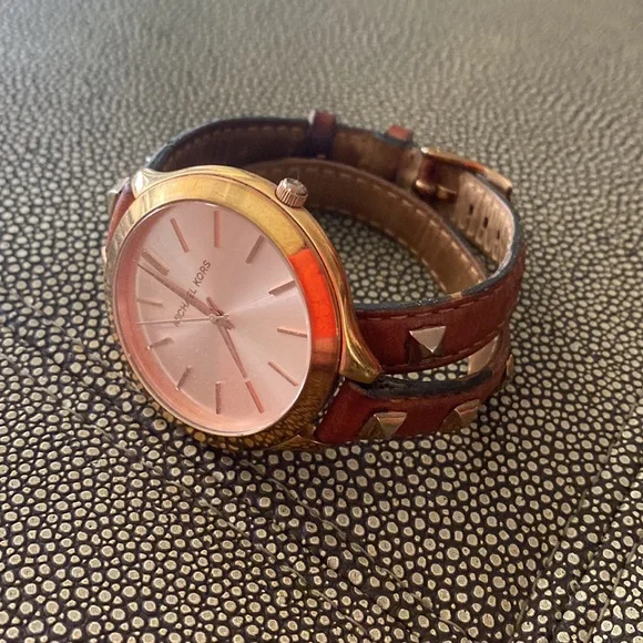 Michael Kors | Genuine Leather Studded Double-Wrap Watch - Picture 2 of 10